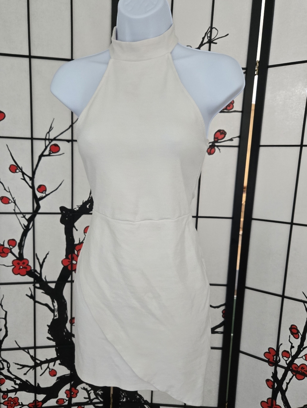 Sleeveless High-Neck White Women's Dress